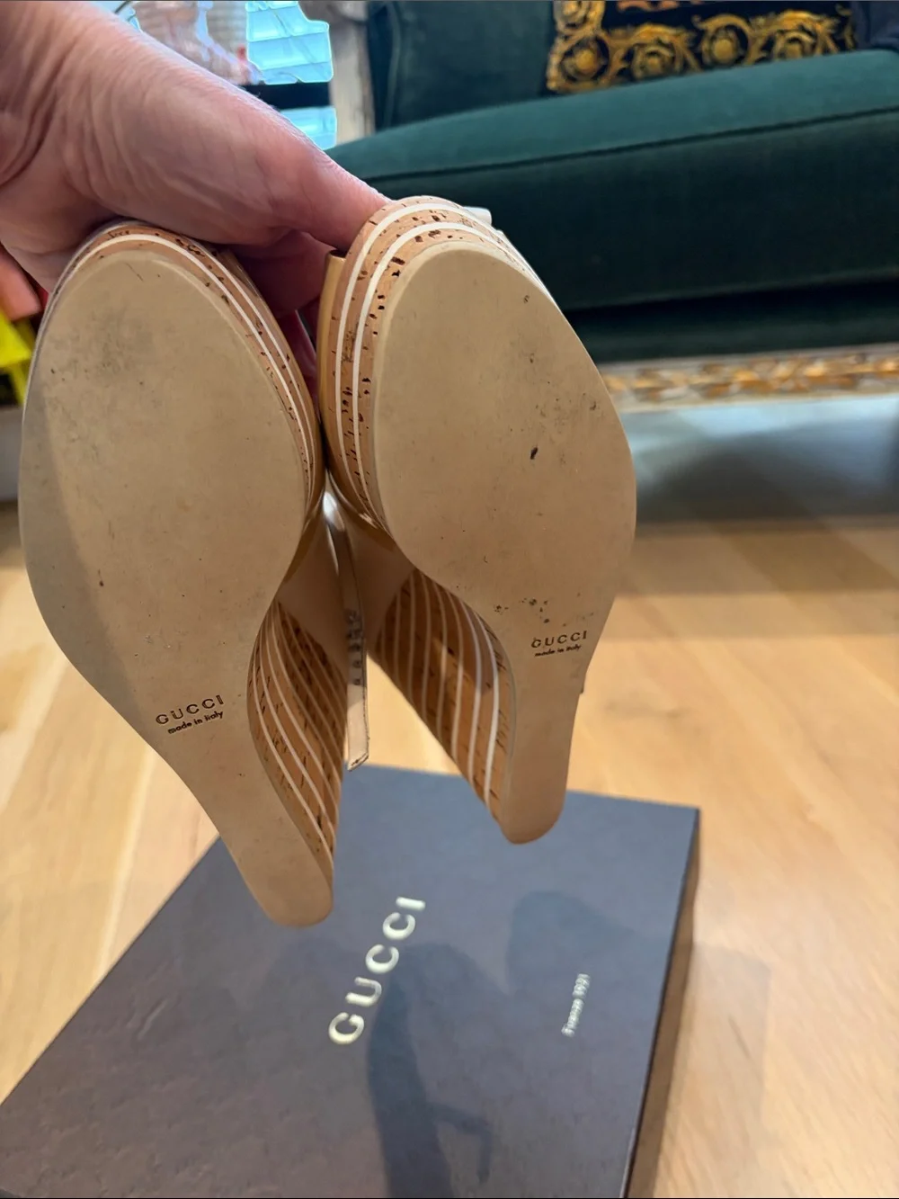 Gucci Yellow Patent Leather Peep-Toe Platform Heels with Ankle Strap